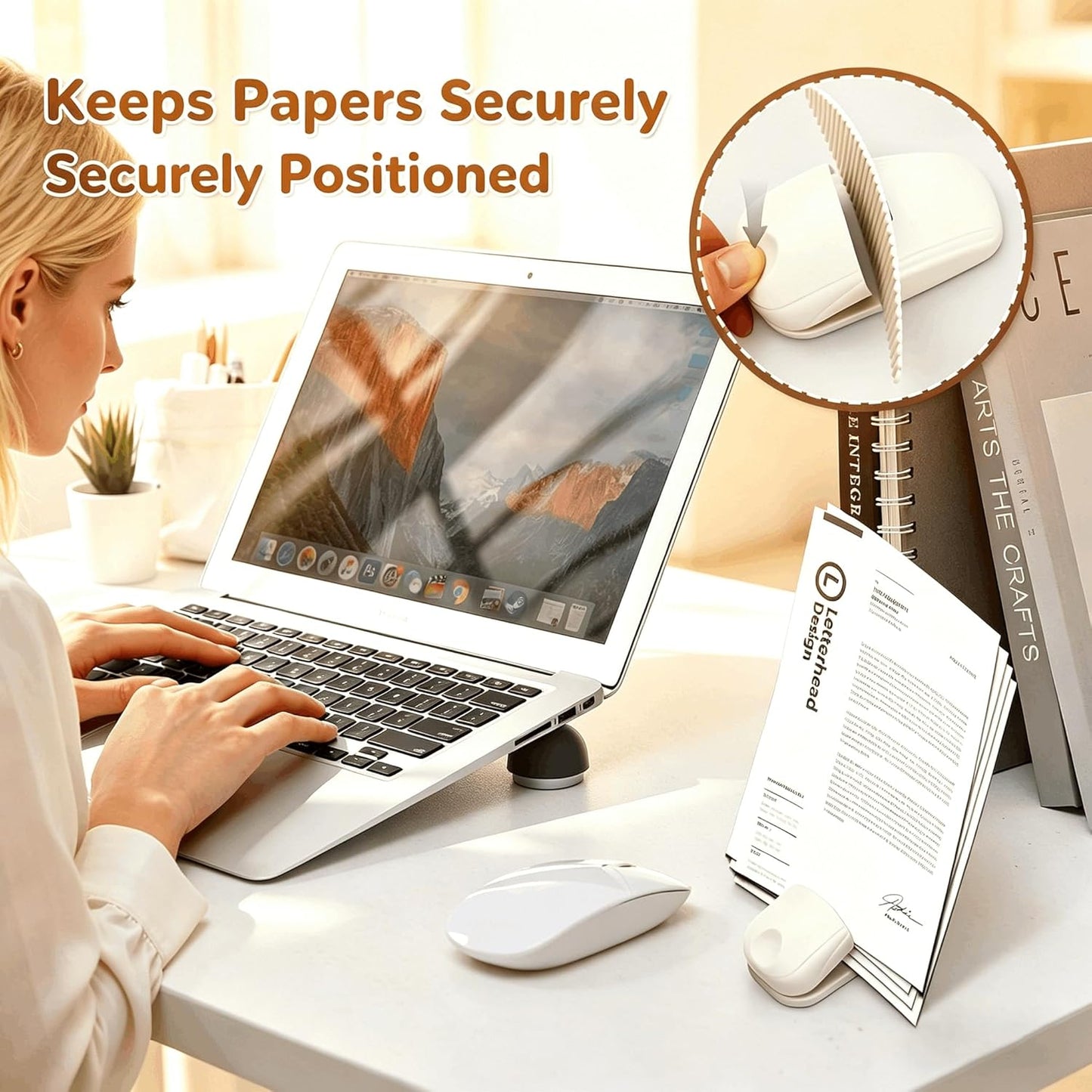 Document Holder for Typing - Document Stand for Desk When Typing,Portable Copies Stand Desktop Document Holder Stand for A4 Paper Documents Office Typing Reading (White)