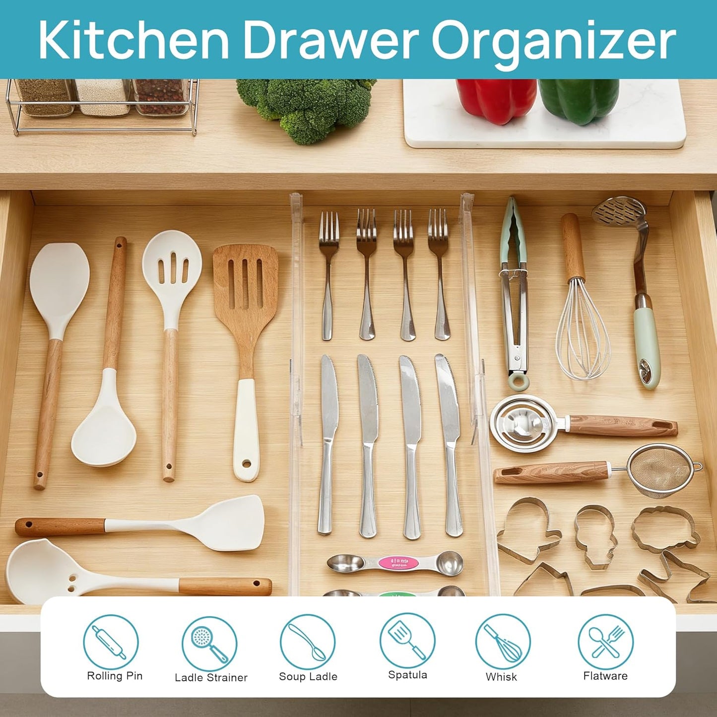 Vtopmart 12 Pack Drawer Dividers for Clothes, 4" High 10.2"-16.5" Adjustable Expandable Dresser Drawer Organizer, Clear Plastic Separators for Dresser, Baby Clothing, Underwear, Cosmetic, Toiletries