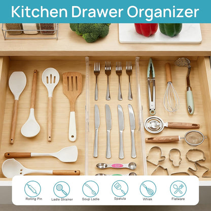 Vtopmart 12 Pack Drawer Dividers for Clothes, 4" High 10.2"-16.5" Adjustable Expandable Dresser Drawer Organizer, Clear Plastic Separators for Dresser, Baby Clothing, Underwear, Cosmetic, Toiletries