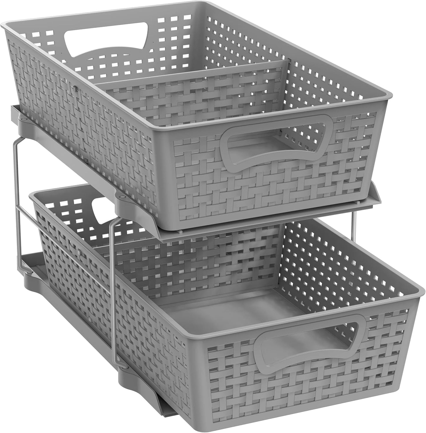 Simple Houseware 2 Tier Bathroom Organizer Tray Pull-Out Sliding Drawer, Under Sink Storage, Black
