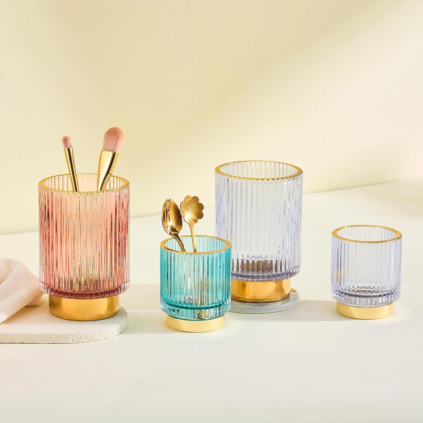 Makeup Brush Holder Organizer,Toothbrush Holders,Desk Pen Pencil Holder,Multifunctional Vintage Glass Brush Cup（L/Green/A3-6-US）