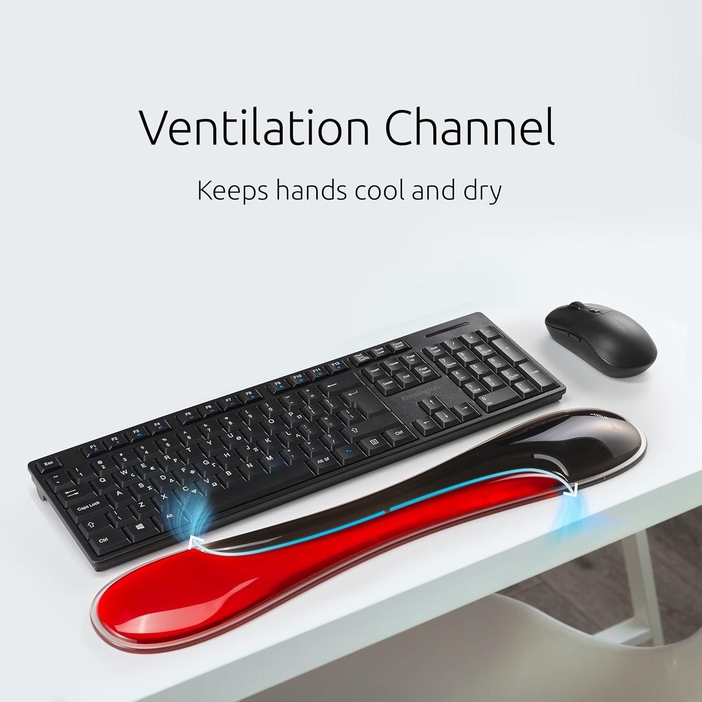 Kensington Slim Duo Gel Wrist Rest for Low Profile Keyboard, Wrist Pad for Keyboard, Ergonomic Wrist Pad for Computer, Non-Skid Computer Pad with Wrist Support, Blue K62441WW, 19" x 3.7"x 0.7”