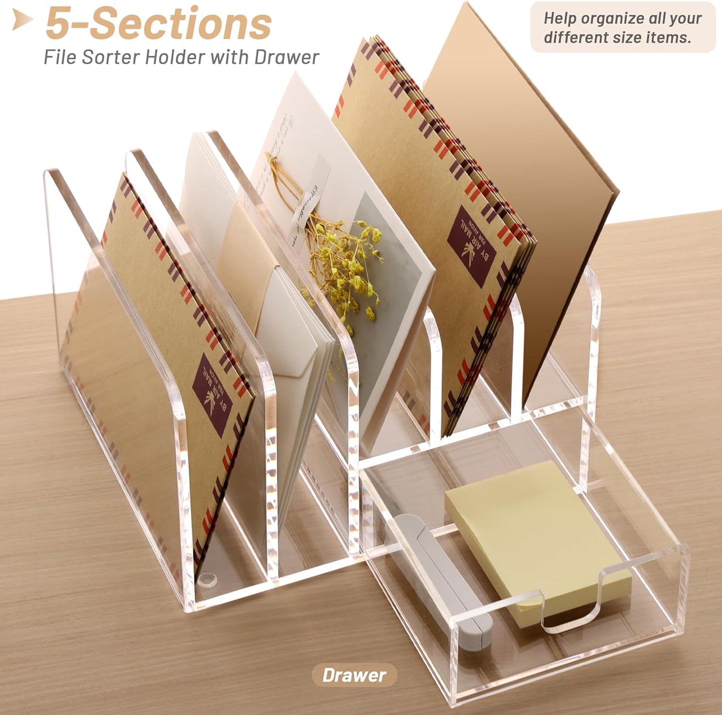 SANRUI 3 Compartments Mail Organizer Letter Holder for Desk ,Vertical Letter Holder,File Sorter Acrylic Desk Organizer Office Supplies,Clear