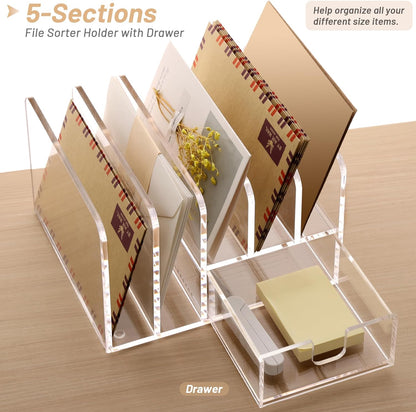 SANRUI 3 Compartments Mail Organizer Letter Holder for Desk ,Vertical Letter Holder,File Sorter Acrylic Desk Organizer Office Supplies,Clear