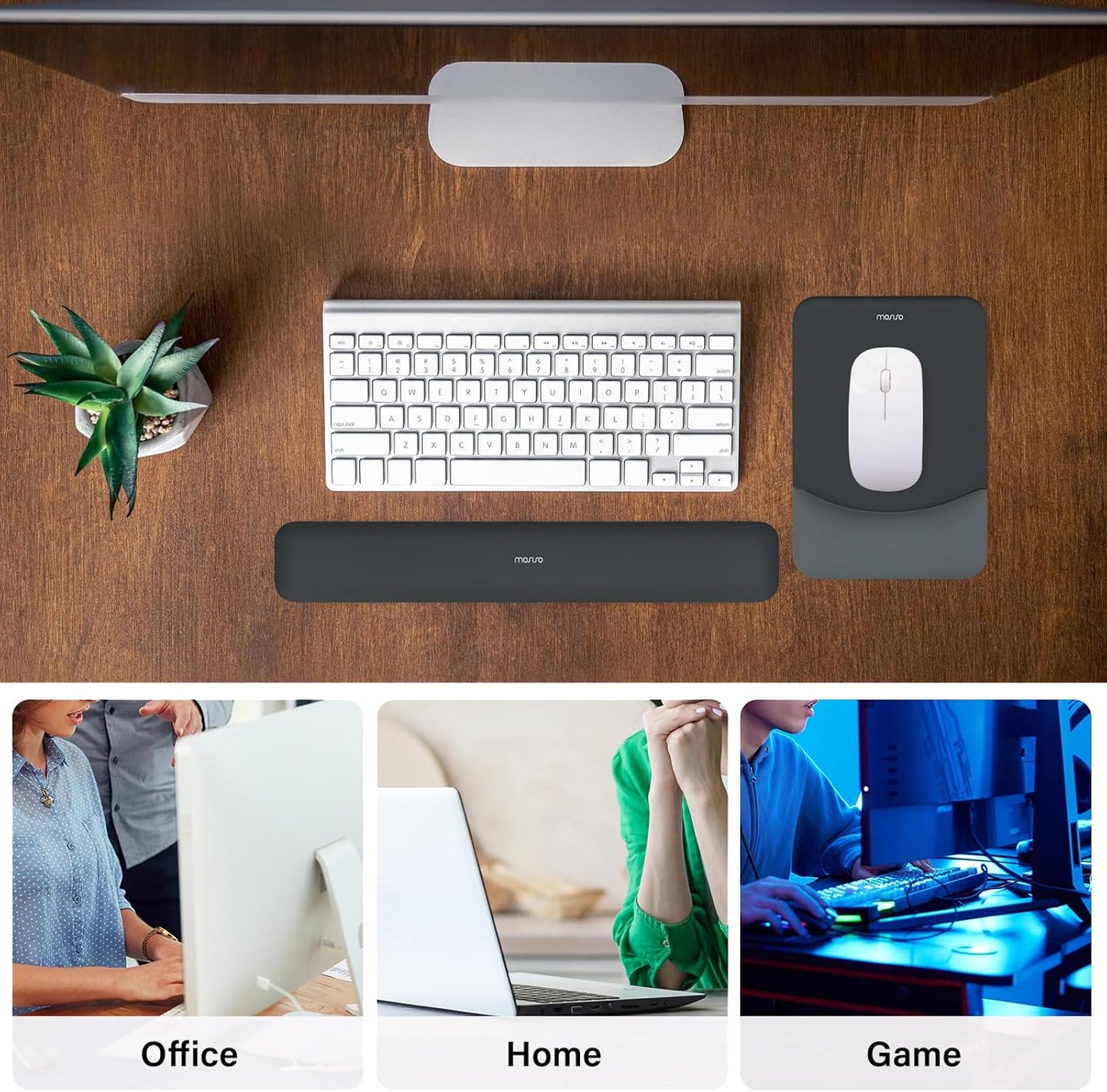 MOSISO Wrist Rest Support for Mouse Pad&Keyboard Set, Rectangular Ergonomic Mousepad Non-Slip Base Home/Office Pain Relief&Easy Typing Pad with Neoprene Cloth&Raised Silicone Lining, Green