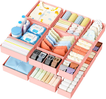 DIMJ Drawer Organizer Clothes - 20 Pack Closet Drawer Organizer Bins for Baby Clothes Storage, Fabric Dresser Organizer for Nursery Bedroom, Foldable Small Drawer Dividers for Underwear Socks