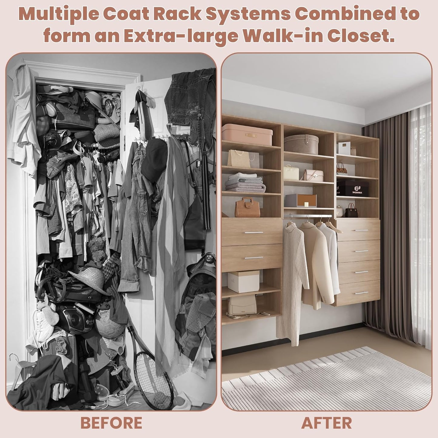 4-Drawer Stackable Storage Organizer Unit for Closet, Modular Wood Closet Storage Bins with Drawers, Closet She-lf Organizer Basket for Hanging Clothes, Wood, 25.5"W