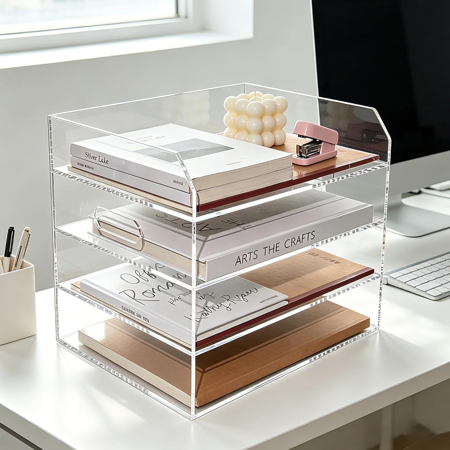 2-Tier Clear Acrylic Paper Trays, Desk File Organizer, A4 Paper Holder, Low-Profile Desk File Sorter for Office/Home, Clear Stackable Letter Tray for Bills, Crafts, Notebooks - Horizontal