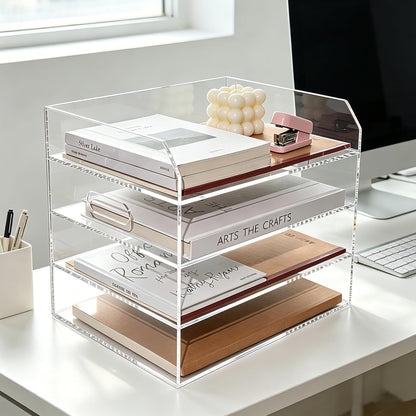 2-Tier Clear Acrylic Paper Trays, Desk File Organizer, A4 Paper Holder, Low-Profile Desk File Sorter for Office/Home, Clear Stackable Letter Tray for Bills, Crafts, Notebooks - Horizontal