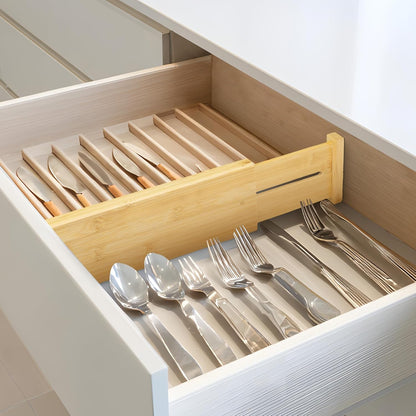VaeFae Adjustable Bamboo Drawer Dividers, Expandable Drawer Organizer for Kitchen, Bedroom, Bathroom, Dresser and Office, 6-Pack