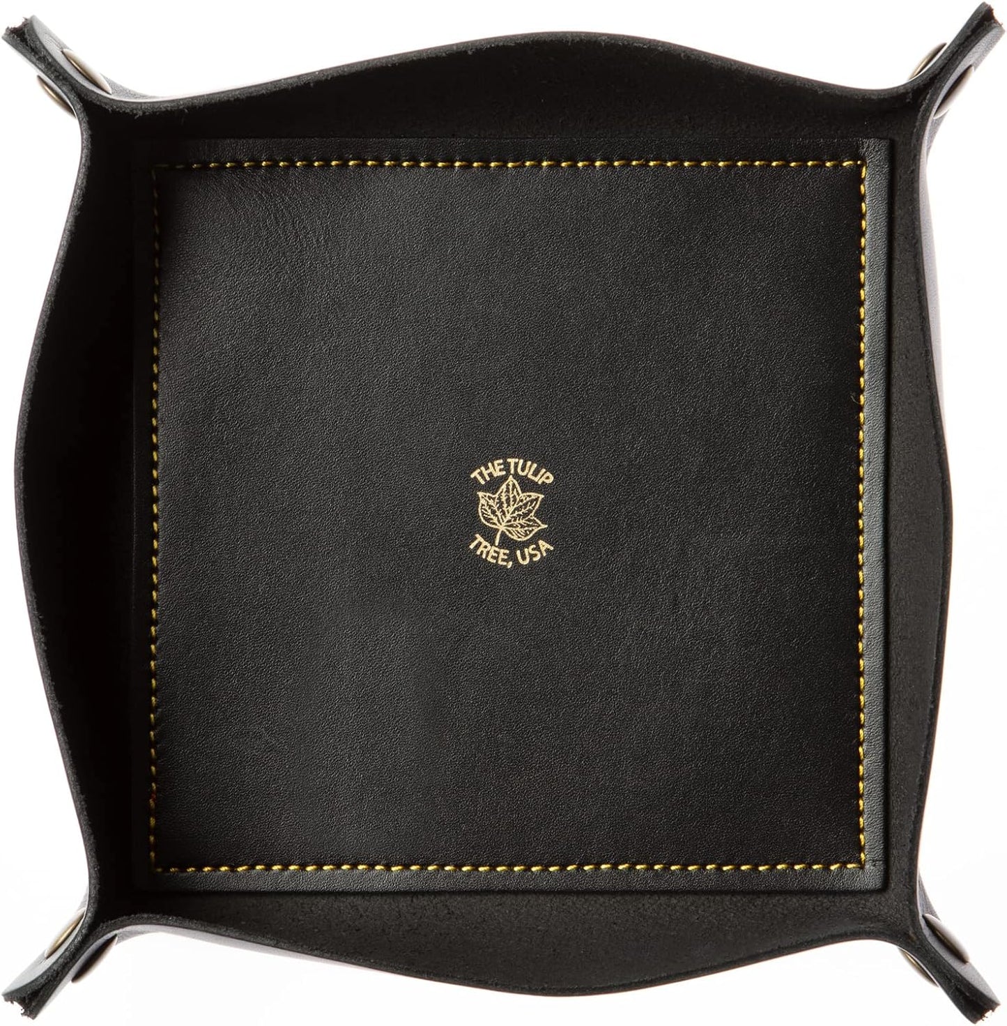 USA Handmade Premium Leather Valet Tray, Folds Flat! Dice Rolling Basket and Organizer with Brass Snaps - Reinforced Base - for Keys, Jewelry, Coin, EDC, Watch Storage Caddy - Black XLarge