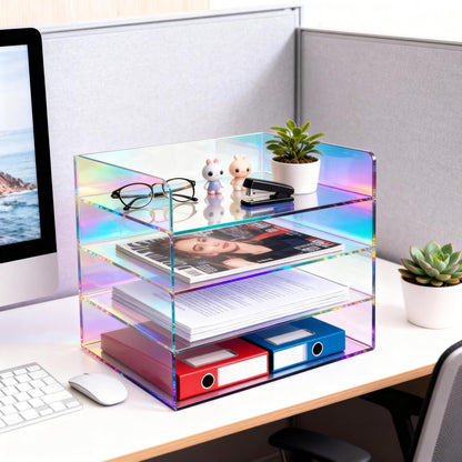 Gelite Acrylic File Organizer for Desk 4 Tiered Stackable Letter Tray Office Paper Storage Desktop Document Sorter, Neon Pink