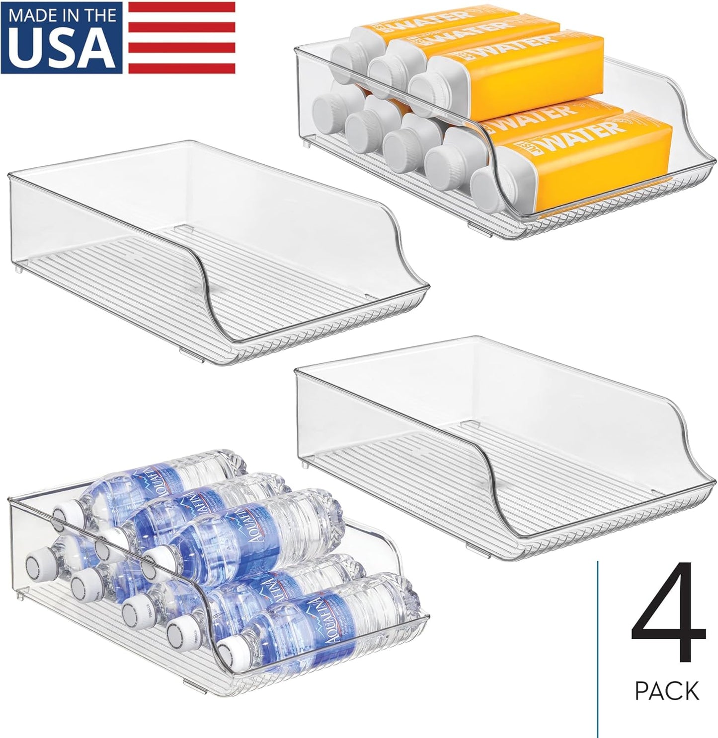 iDesign Plastic Water Bottle Organizer for Fridge, Bottle Holder for Kitchen and Pantry, Clear, 2-Pack