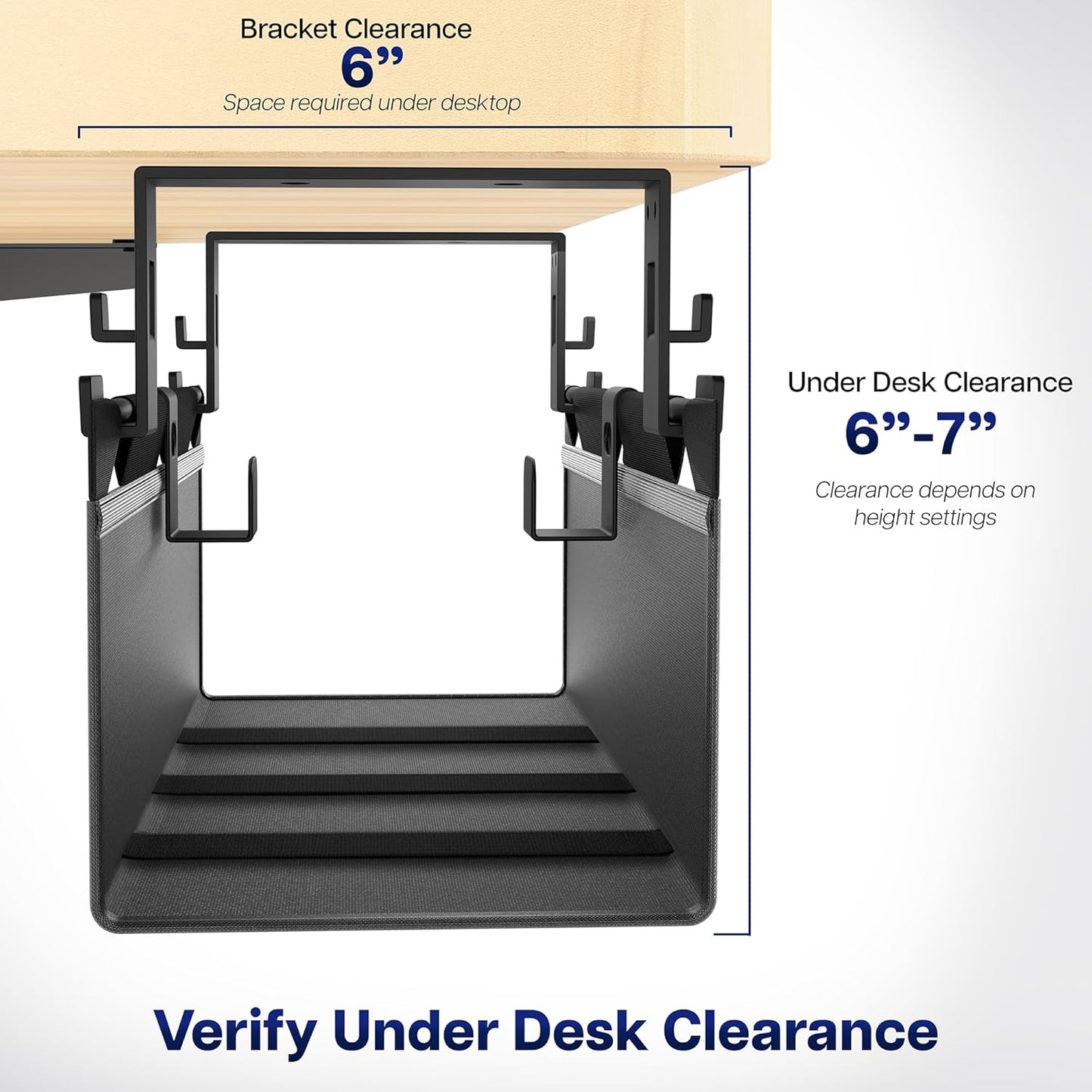 VIVO Screw-on Under Desk 47 inch Fabric Cable Management Tray, Wire Concealer, Power Strip Storage, Workspace Organization, Easy Fold Down Access, Black, DESK-AC47F-S
