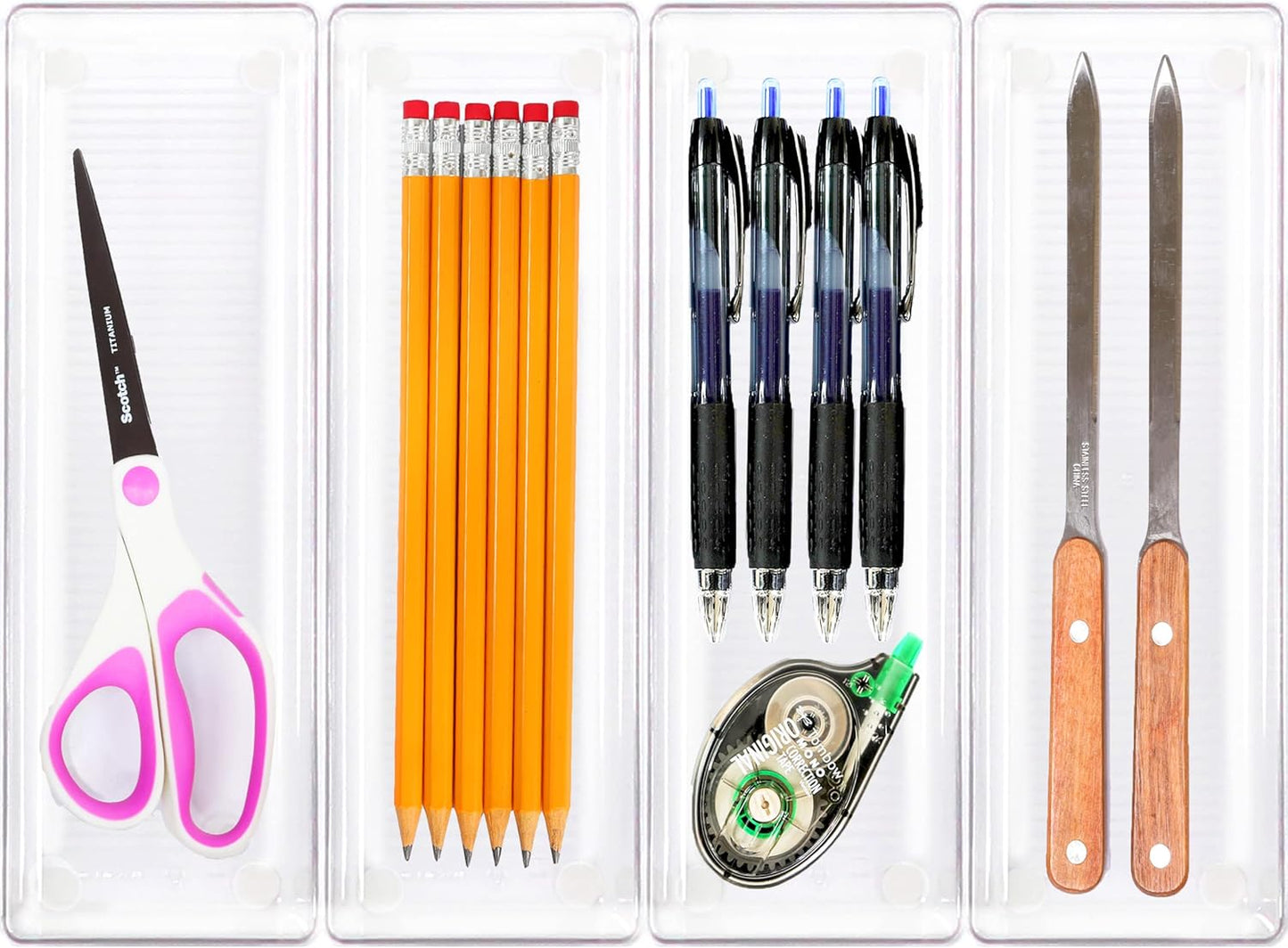 Simple Houseware Clear Drawer Organizer for Office Bin Desk Storage, Assorted Size, 6 Packs