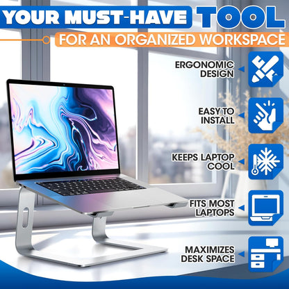 Portable Laptop Stand for Desk – Ergonomic, Sturdy Aluminium Laptop Riser for Desk with Anti-Slip Bottom, Compatible for 10-15.6′′ Notebook - Improved Cooling, Comfort, Productivity, and Posture