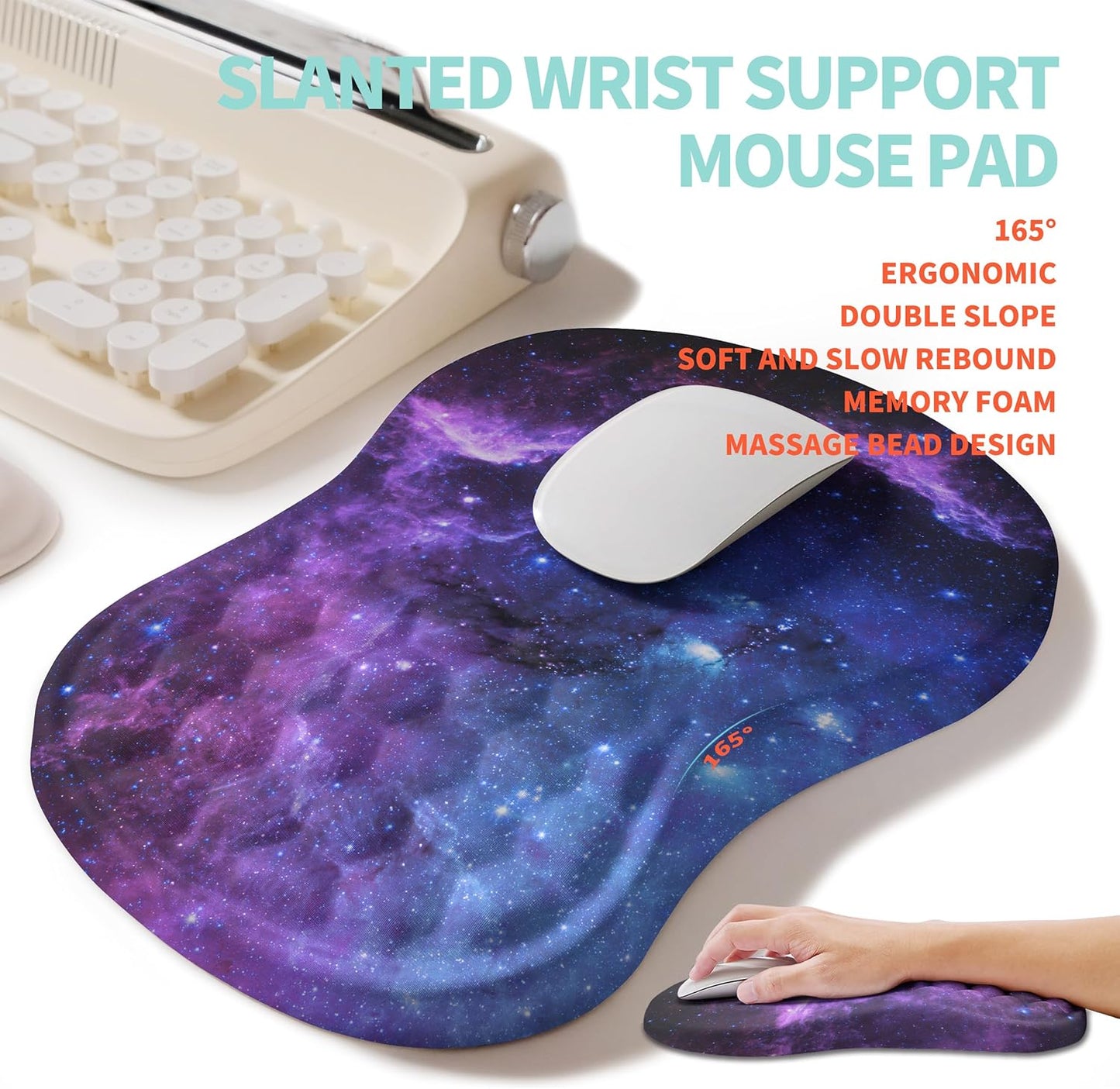 2-in-1 Ergonomic Set, Wave Rise Keyboard Wrist Rest and Massage Bulge Slope Mouse Pad Wrist Support, Cushion Memory Foam Integrated to Relieve Wrist Pain, Black