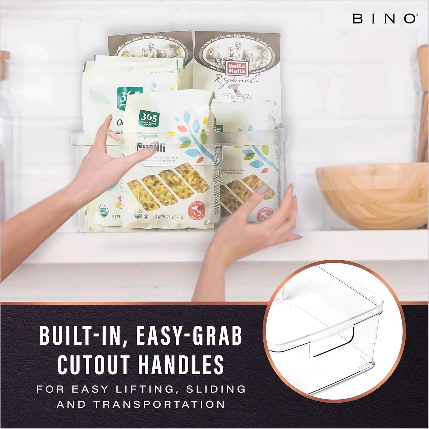 BINO | Plastic Storage Bins, X-Small - 5 Pack | THE LUCID COLLECTION | Multi-Use Built-In Handles BPA-Free Clear Storage Containers | Fridge Organizer | Pantry & Home Organization