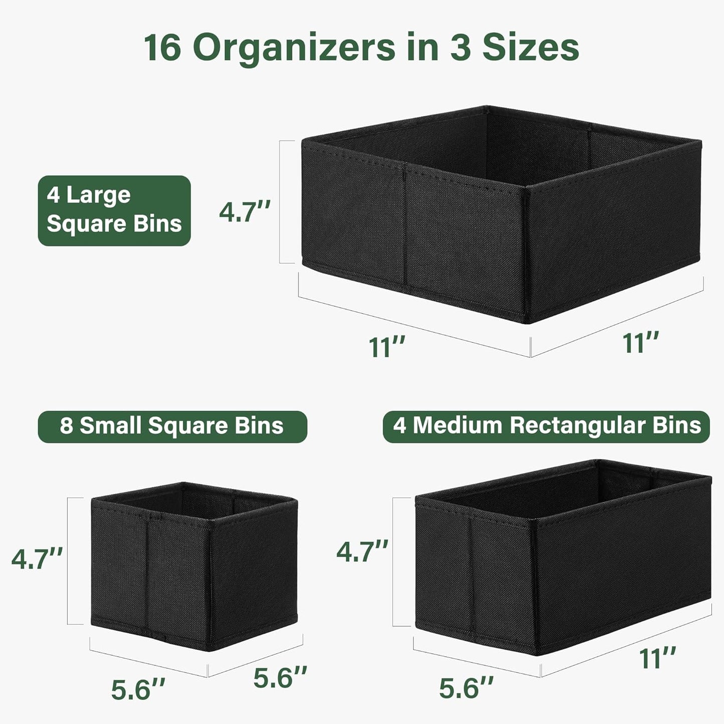 Kootek 16 Pack Drawer Organizer Clothes, Dresser Drawer Organizers for Clothing Fabric Foldable Closet Organizers and Storage Bins for Baby Clothes, Nursery, Underwear, Bras, Socks