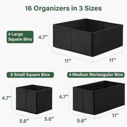 Kootek 16 Pack Drawer Organizer Clothes, Dresser Drawer Organizers for Clothing Fabric Foldable Closet Organizers and Storage Bins for Baby Clothes, Nursery, Underwear, Bras, Socks