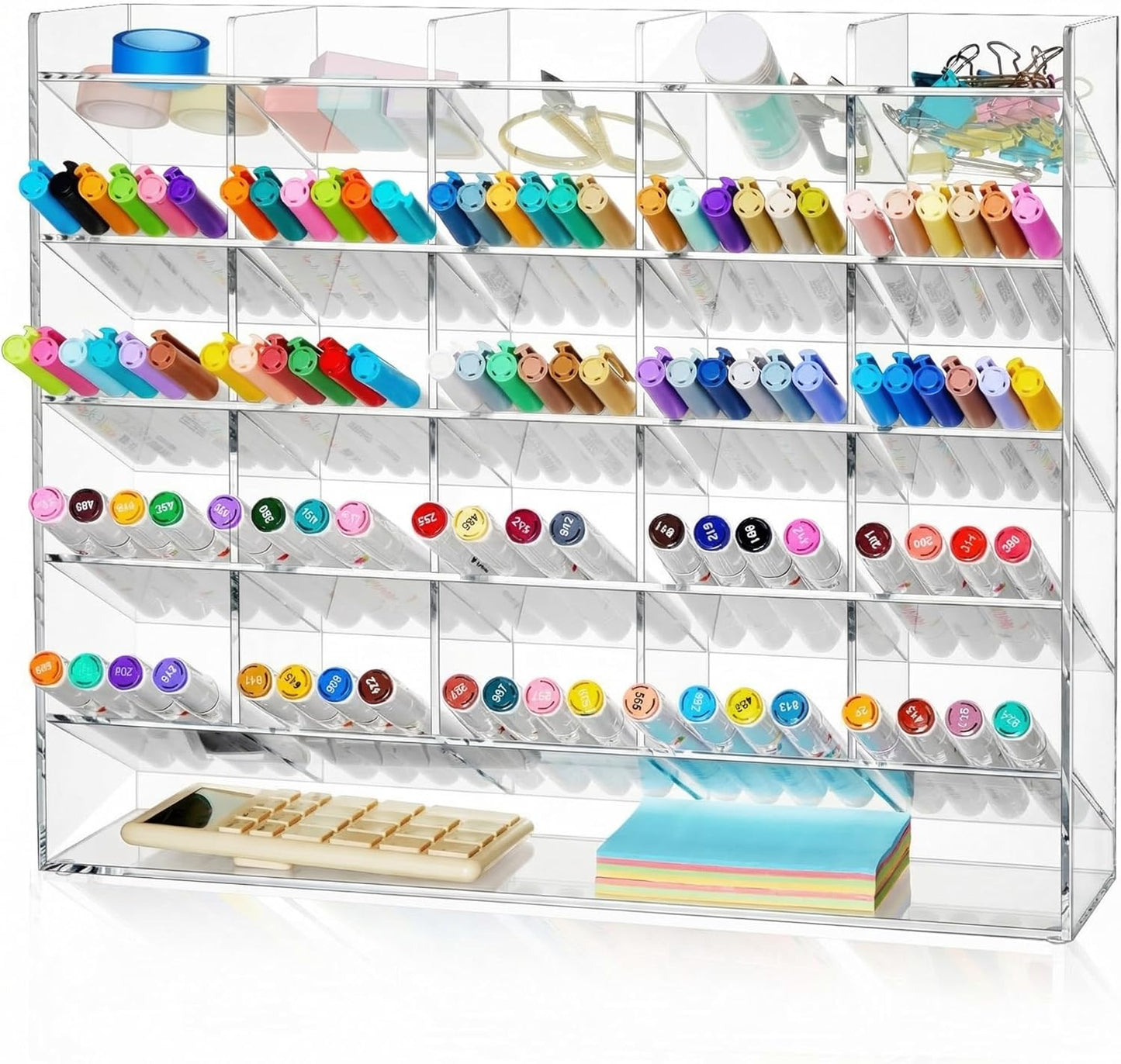 MotiMind Acrylic Pen Organizer Storage for 250 Markers Vertical Marker Organizer Acrylic Pen Display Holder for Office Desk Desktop Stationery Pencil Storage, Clear, 13 x 4 x 12.4 Inch