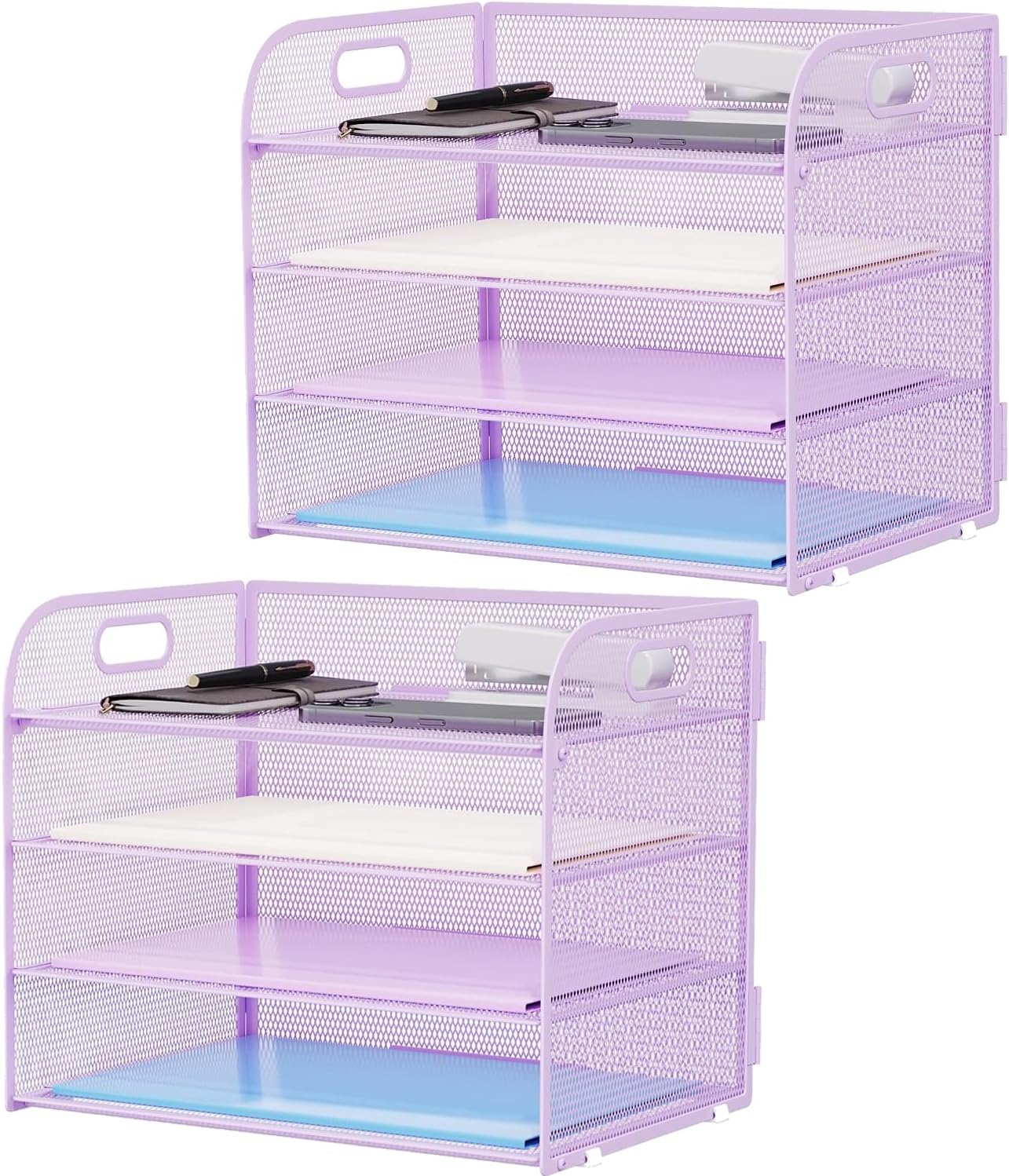 Marbrasse 4 Tier Paper Organizer Letter Tray - Mesh Desk File Organizer with Handle, Paper Sorter Organizer for Letter/A4 Office File Folder Holder (Black, 12.6" x 9.1" x 10.7")