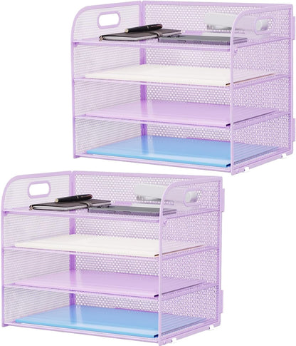 Marbrasse 4 Tier Paper Organizer Letter Tray - Mesh Desk File Organizer with Handle, Paper Sorter Organizer for Letter/A4 Office File Folder Holder (Black, 12.6" x 9.1" x 10.7")