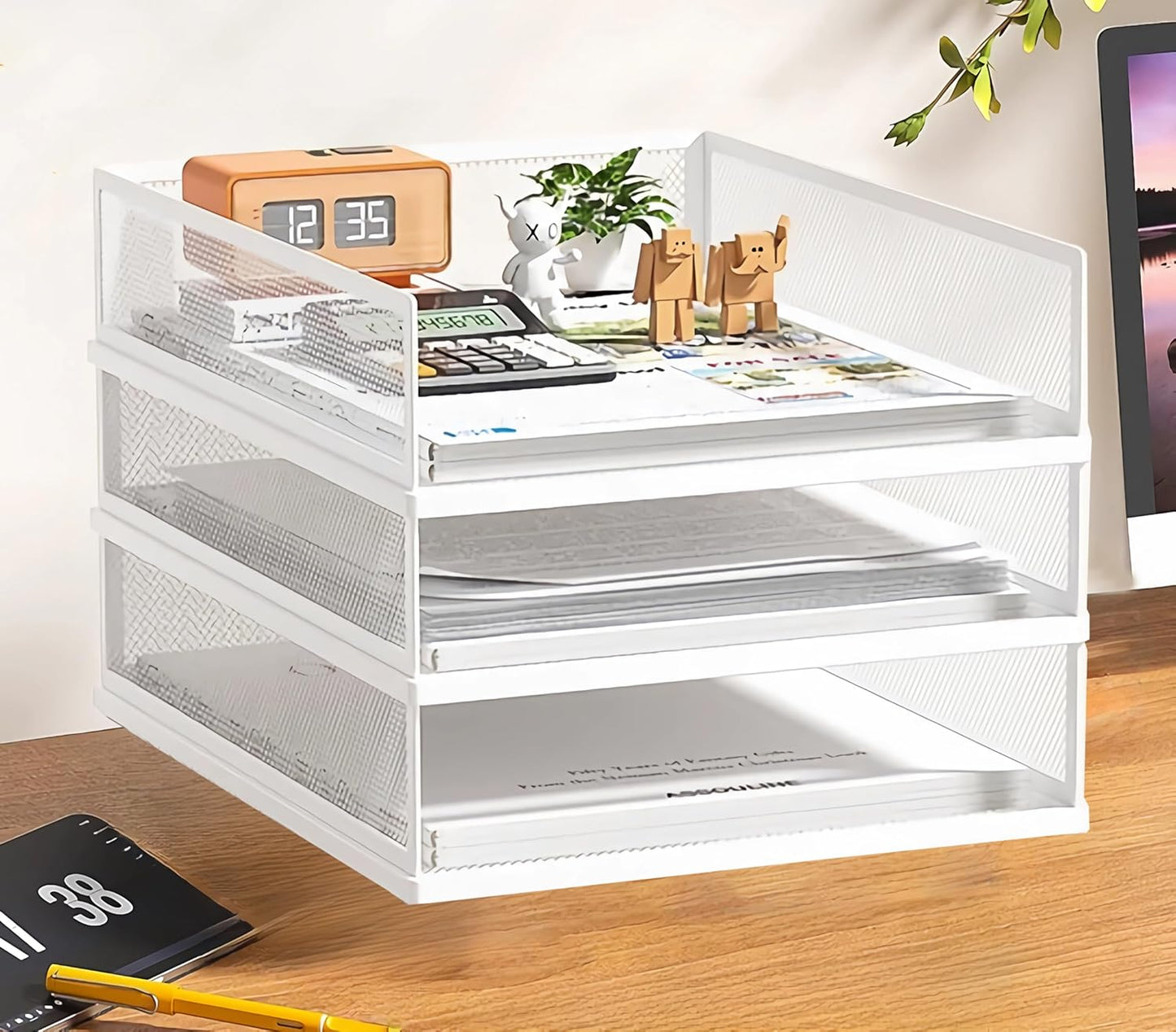 2/4/6 Tier Paper Organizer Letter Tray, Clear Acrylic Layer Stackable Paper Sorter, Plastic A4 Office File Folder Holder for for Desk Accessories, Notes, Pens, File, Document (Clear, 4 Tier)