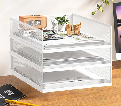 2/4/6 Tier Paper Organizer Letter Tray, Clear Acrylic Layer Stackable Paper Sorter, Plastic A4 Office File Folder Holder for for Desk Accessories, Notes, Pens, File, Document (Clear, 4 Tier)