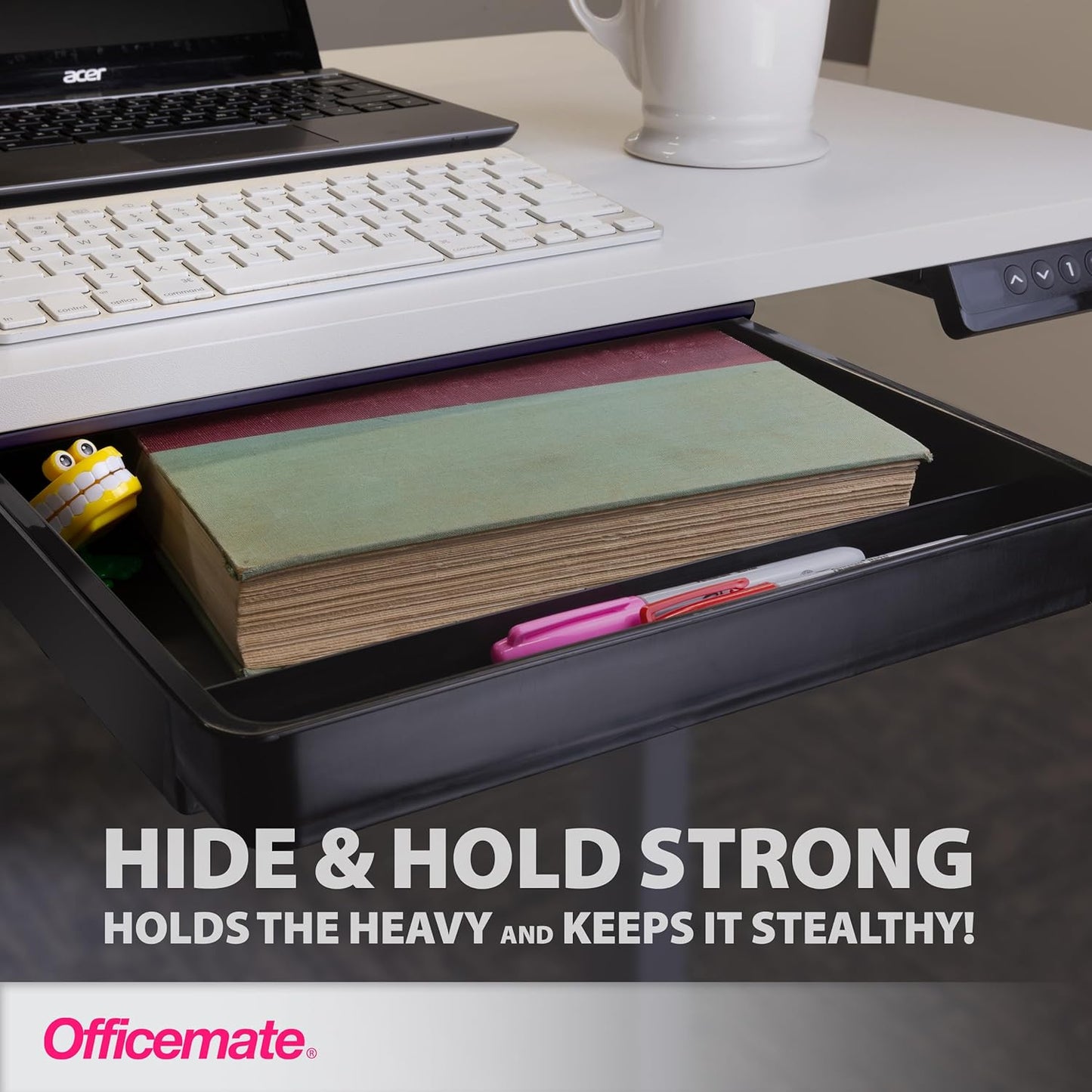 Officemate Large Self-Adhesive Under Desk Drawer, White, 12.5" x 10.75" x 1.875" (22556)