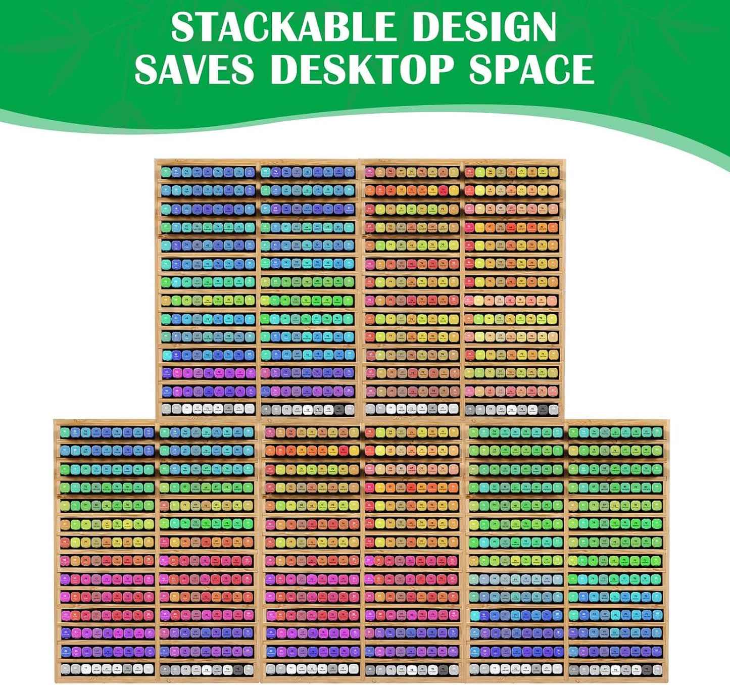 Bamboo Marker Organizer for 224 Markers, Alcohol Marker Storage Organizer with 28 Compartments, Desktop Marker Holder for Art Markers, Brush Pens, Pencils