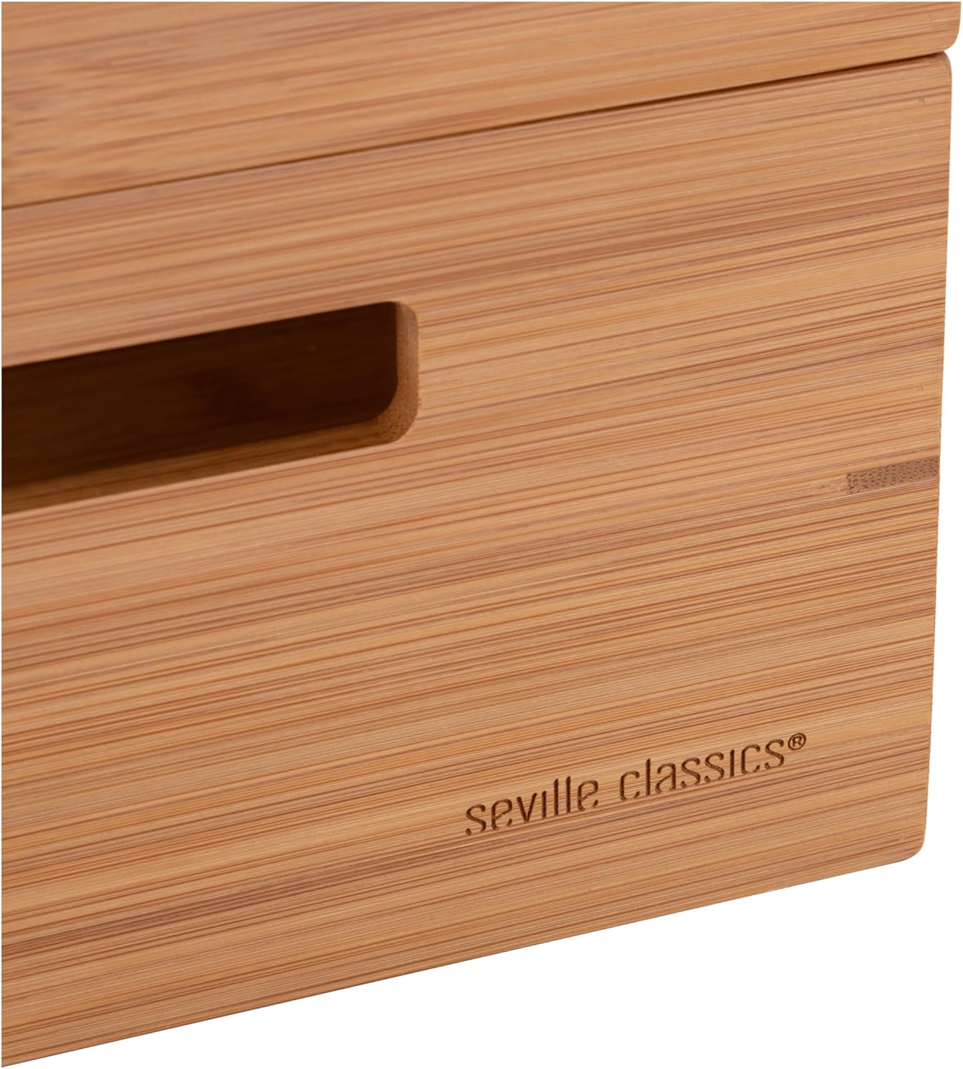 Seville Classics Bamboo Premium Organizer Storage Bins for Kitchen Silverware, Pantry, Closet, Office Desk, Pens, Utensils, Makeup, K Cup, Bamboo, Bag Holder Bin Set (4 Piece)