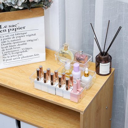 16 PCS Plastic Clear Drawer Organizer Set, 5 Sizes Desk Office Drawer Organizing Trays and Divider,Storage Bins for Makeup,Snack,Jewelry,Kitchen,Bedroom, Bathroom vanity Accessories Containers