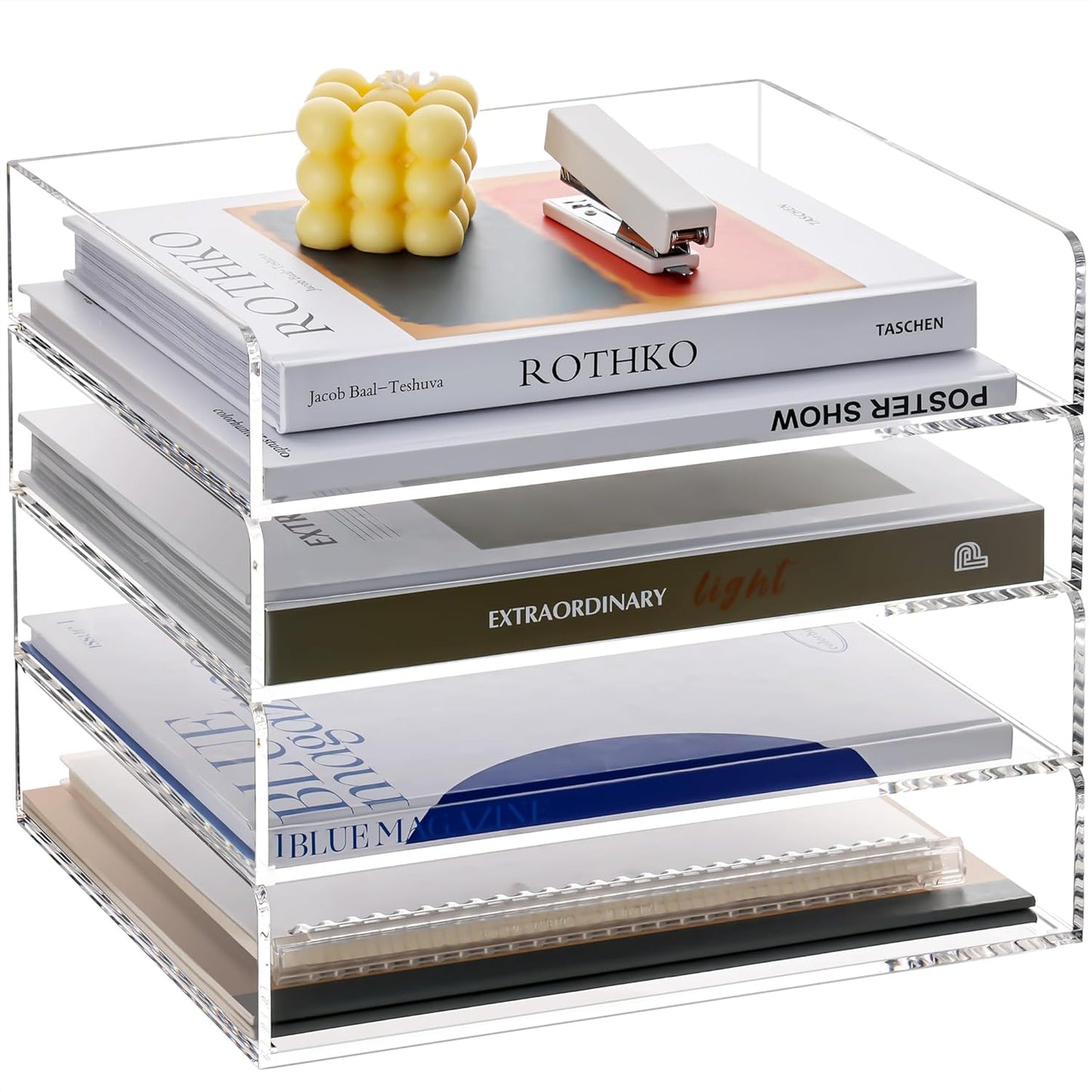 HeZone Paper Organizer, 2 Tier Stackable A4 Size Acrylic Letter Tray, Office/Home/School Organization - Clear