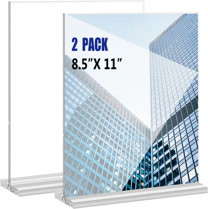 KOOLDE Acrylic Sign Holder 8.5x11 Inches 2 Pack T Shape Desktop Display Stand Vertical Double Sided Clear Table Menu Flyer Holder for Restaurants, Office, Shop, Wedding
