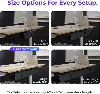 Ascrono Original No Drill Under Desk Cable Management Tray 27.3" - Premium White Fabric Cable Management Under Desk - Clamp/Screw Mount Cord Organizer - Supports Upto 66lbs