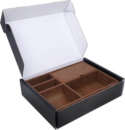 Zcaukya Men's Valet Tray, Jewelry Box Nightstand Organizer with 5 Compartments for Phone Keys Wallet Watch Glasses, Faux Leather Dresser Entryway Catchall Holder for Father's Day Gift (Black)