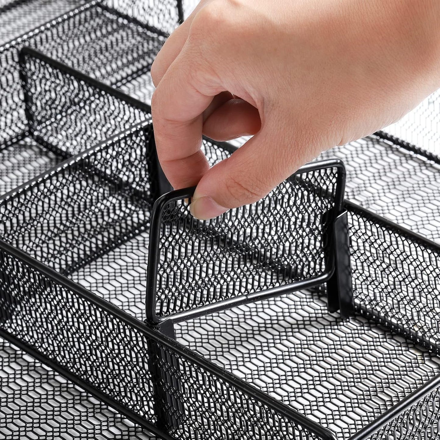 Hiceeden 2 Pack Mesh Desk Drawer Organizer, 16.1"x12.2"x2" Large Desk Organizer Tray with 2 Removable Dividers, 6 Compartment Metal Organizers for Home, Office, Makeup & Vanity