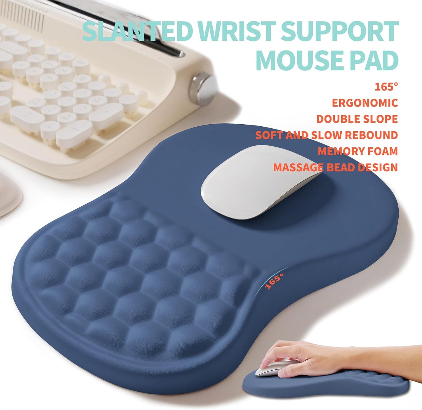 2-in-1 Ergonomic Set, Wave Rise Keyboard Wrist Rest and Massage Bulge Slope Mouse Pad Wrist Support, Cushion Memory Foam Integrated to Relieve Wrist Pain, Black
