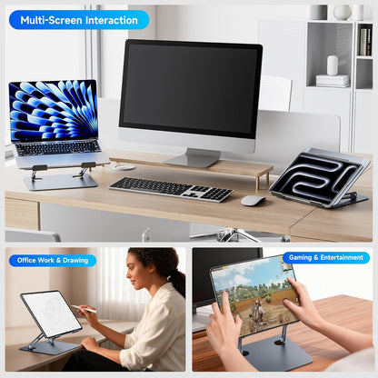 Laptop Stand - Adjustable Ergonomic Laptop Riser, Portable Foldable Aluminum Laptop Holder Perfect for Desk, Bed, Couch & Lap - Space Saving - Silver