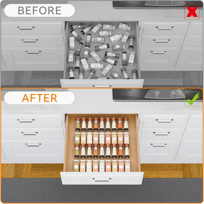 Yieach 8 Pack Adjustable In Drawer Spice Organizer - Expandable From 11'' to 22'' - Acrylic Drawer Seasoning Organizer,Clear Spice Organization Tray for Cabinet Drawers Condiment,Nail Polish and Jar