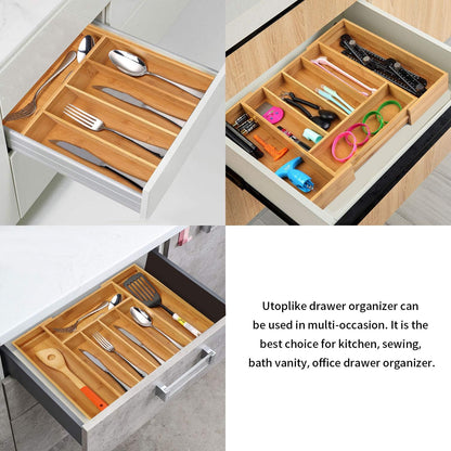 Utoplike Bamboo Expandable Kitchen Drawer Organizer, Adjustable Utensil Holder and Cutlery Tray Organiser, Drawer Divider for Silverware, Flatware, Knives in Kitchen, Bedroom, Living Room, 5 Slot