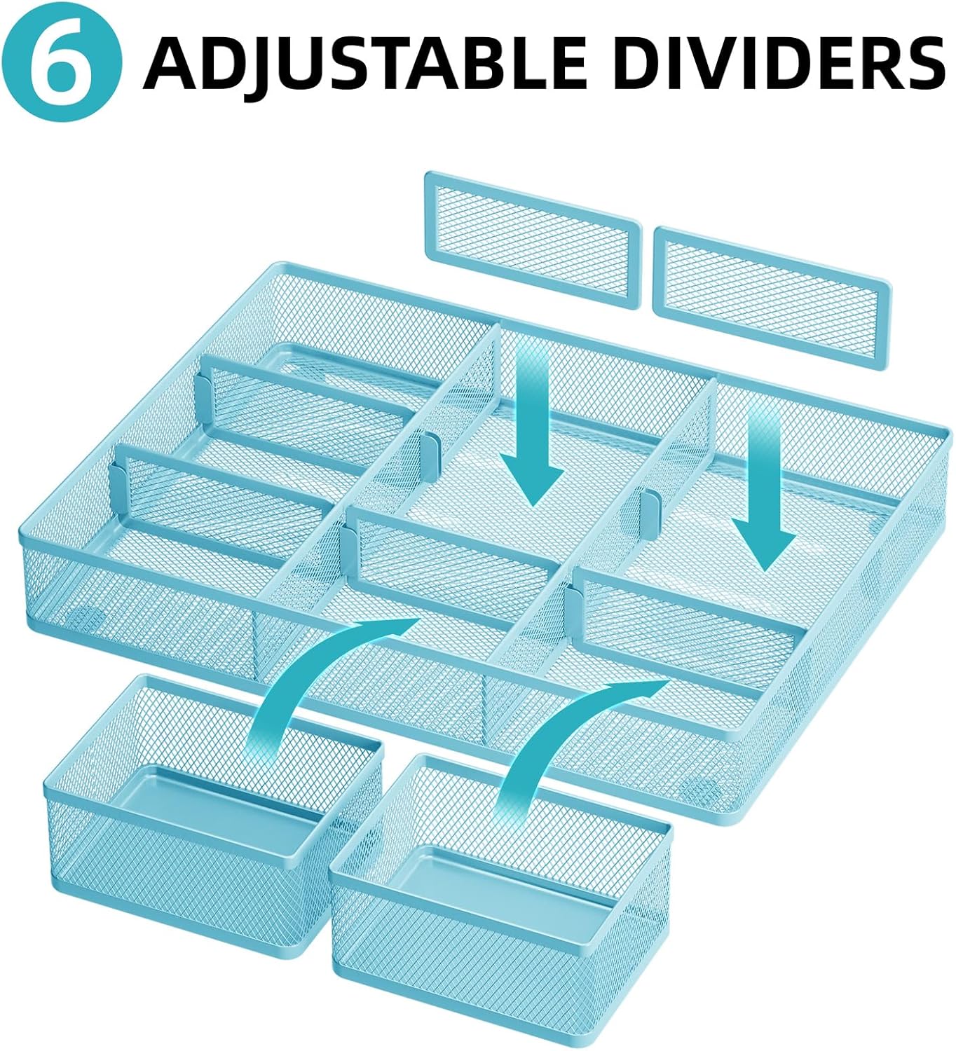 Marbrasse 3 Packs Desk Drawer Organizers, Metal Mesh Dividers Desk Drawer Organizer Tray with 9 Adjustable Compartments, Pen Organizer for Drawer Tray Box Accessories for Desktop,Kitchen, Makeup