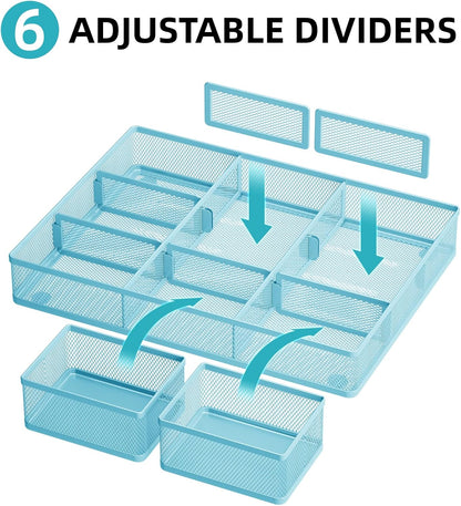 Marbrasse 3 Packs Desk Drawer Organizers, Metal Mesh Dividers Desk Drawer Organizer Tray with 9 Adjustable Compartments, Pen Organizer for Drawer Tray Box Accessories for Desktop,Kitchen, Makeup