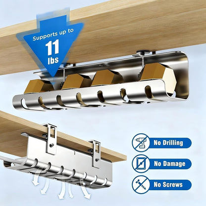 2 Pack No-Drill Under Desk Cable Management Tray 33.8 inch Large Wire Cord Organizers, Cable Management Under Desk for Home and Office No Damage Black
