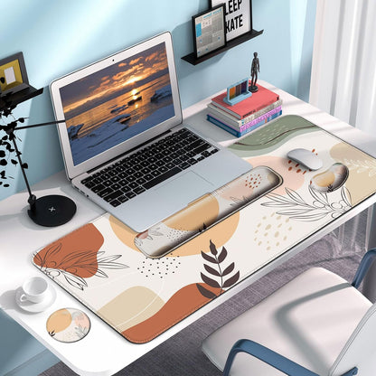 Keyboard Wrist Rest + Mouse Pad with Wrist Support + Desk Mat + Coaster 4 in 1 Set, XXL Large Gaming Mousepad Cute Ergonomic Mouse Pads for Desk Computer Laptop Office Decor-Beach