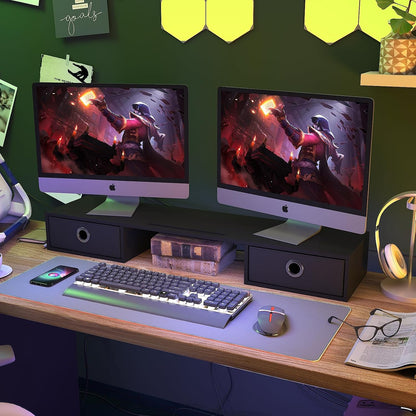 WESTREE Dual Monitor Stand Riser with Two Drawers, Extra Large Storage for 2 Monitors, Desktop Oraganizer Computer,Laptop,Screen,Printer,TV