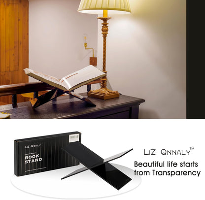 Large Clear Acrylic Book Stand - Perfect for Displaying Open Books on Your Coffee Table - Ideal for Bibles, Cook Book, Guest Books, Magazines, with a Lucite Paperweight(Marble Pattern)