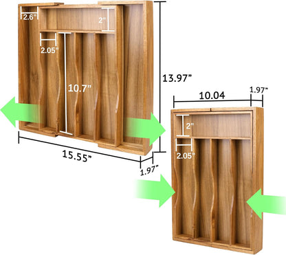 Expandable Bamboo Kitchen Drawer Organizer for Cutlery and Utensils, Adjustable Bamboo Wood Cutlery Tray in Drawer for Flatware and Silverware in Kitchen, (Natural)
