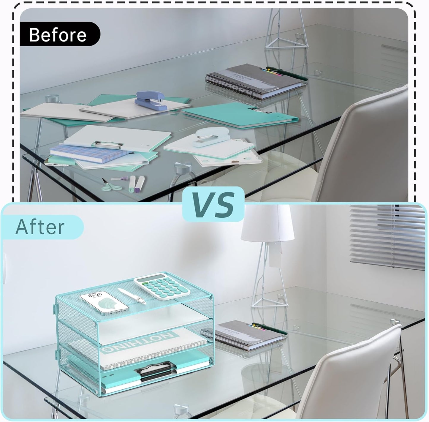 DALTACK 3 Tier Letter Tray Paper Organizer for Desk, Mesh Metal Desk File Organizer with Sliding Trays for Letter/A4 Paper, Mail, Bills & Folders, Black